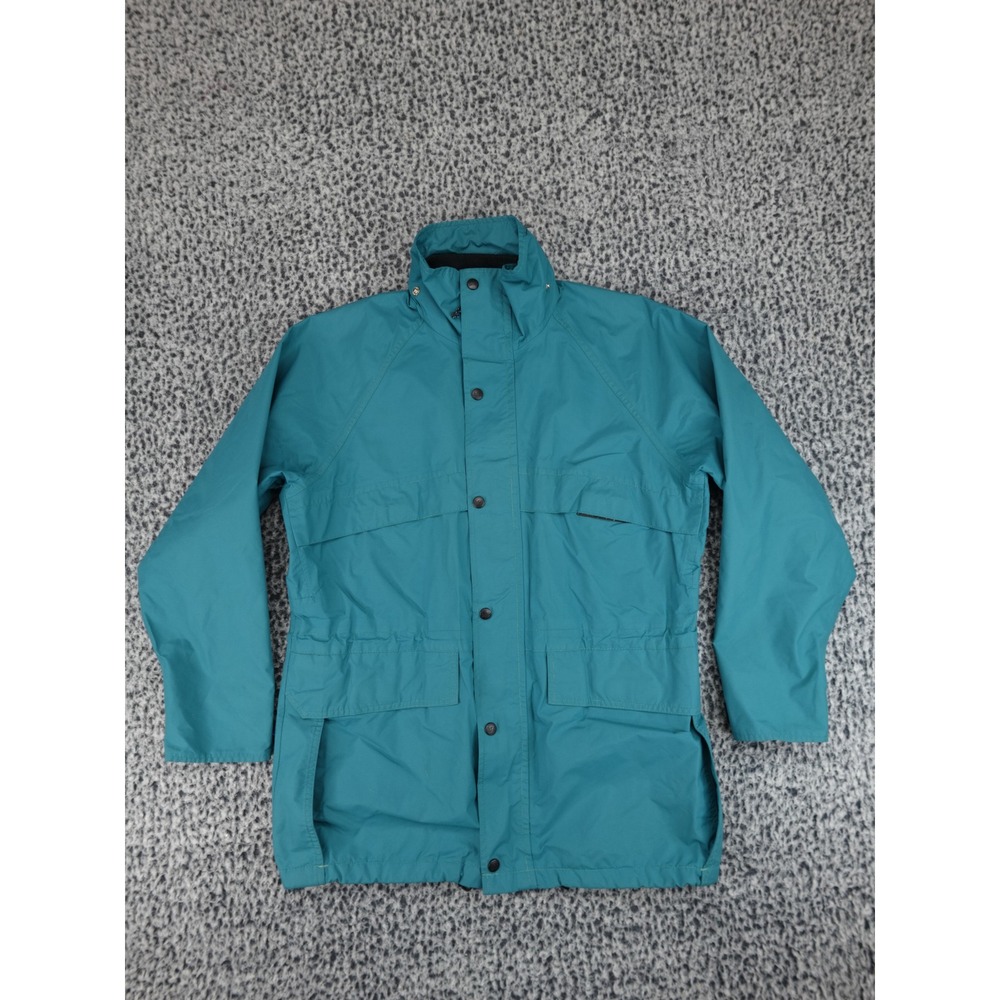 REI Vintage Parka Jacket Mens Small Teal Blue Green Full Zip Snap Hooded 90s